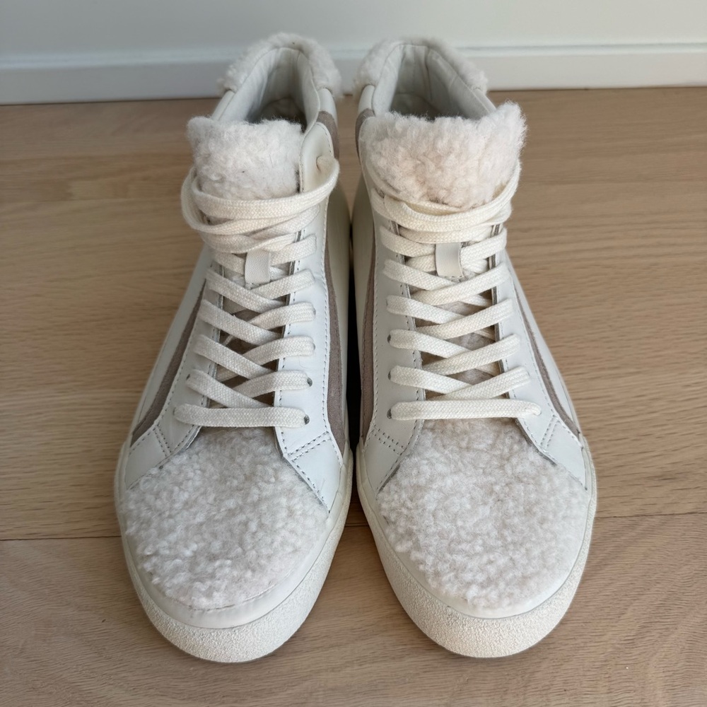MADEWELL WOMEN'S SIDEWALK HIGH-TOP SNEAKERS IN SHERPA SIZE 8 ASHEN SILVER NEW - Picture 2 of 12